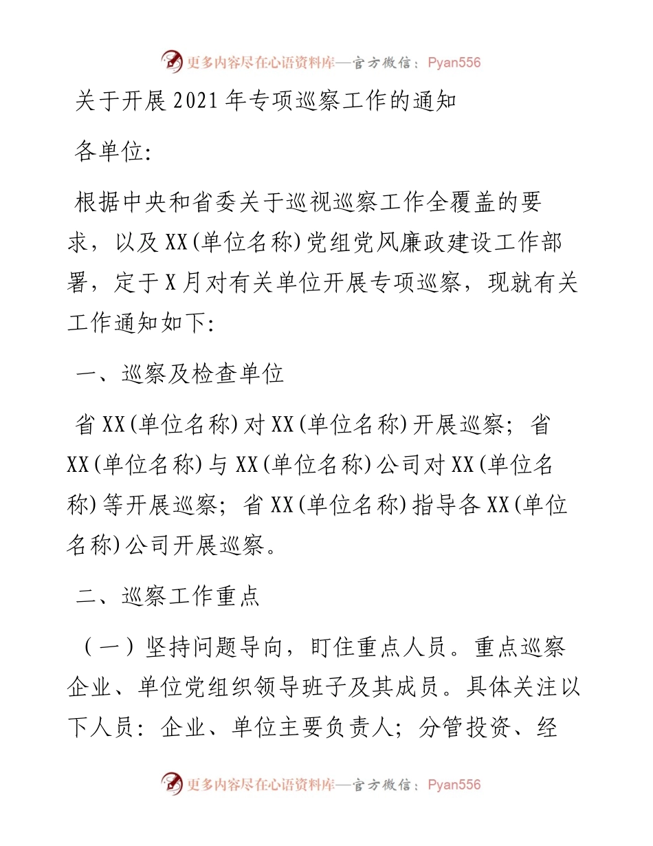 关于开展专项巡察工作的通知.docx_第1页