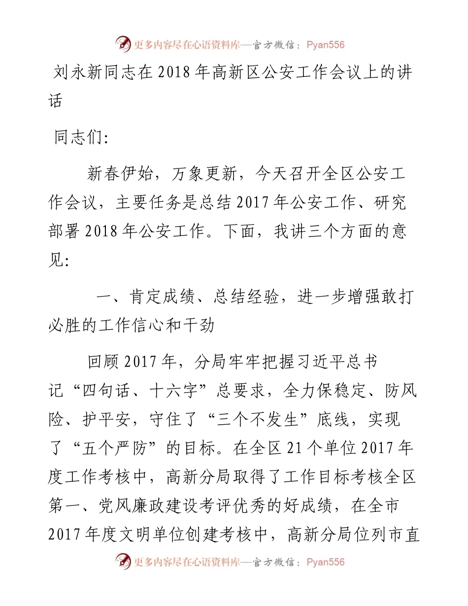 刘永新同志：在高新区公安工作会议上的讲话.docx_第1页