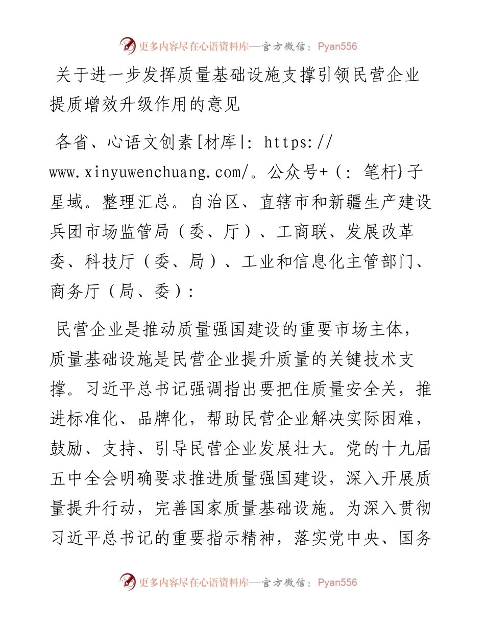 关于进一步发挥质量基础设施支撑引领民营企业提质增效升级作用的意见.docx_第1页