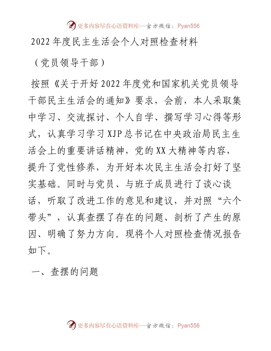 区政府领导度民主生活会个人对照检查材料.docx_第1页
