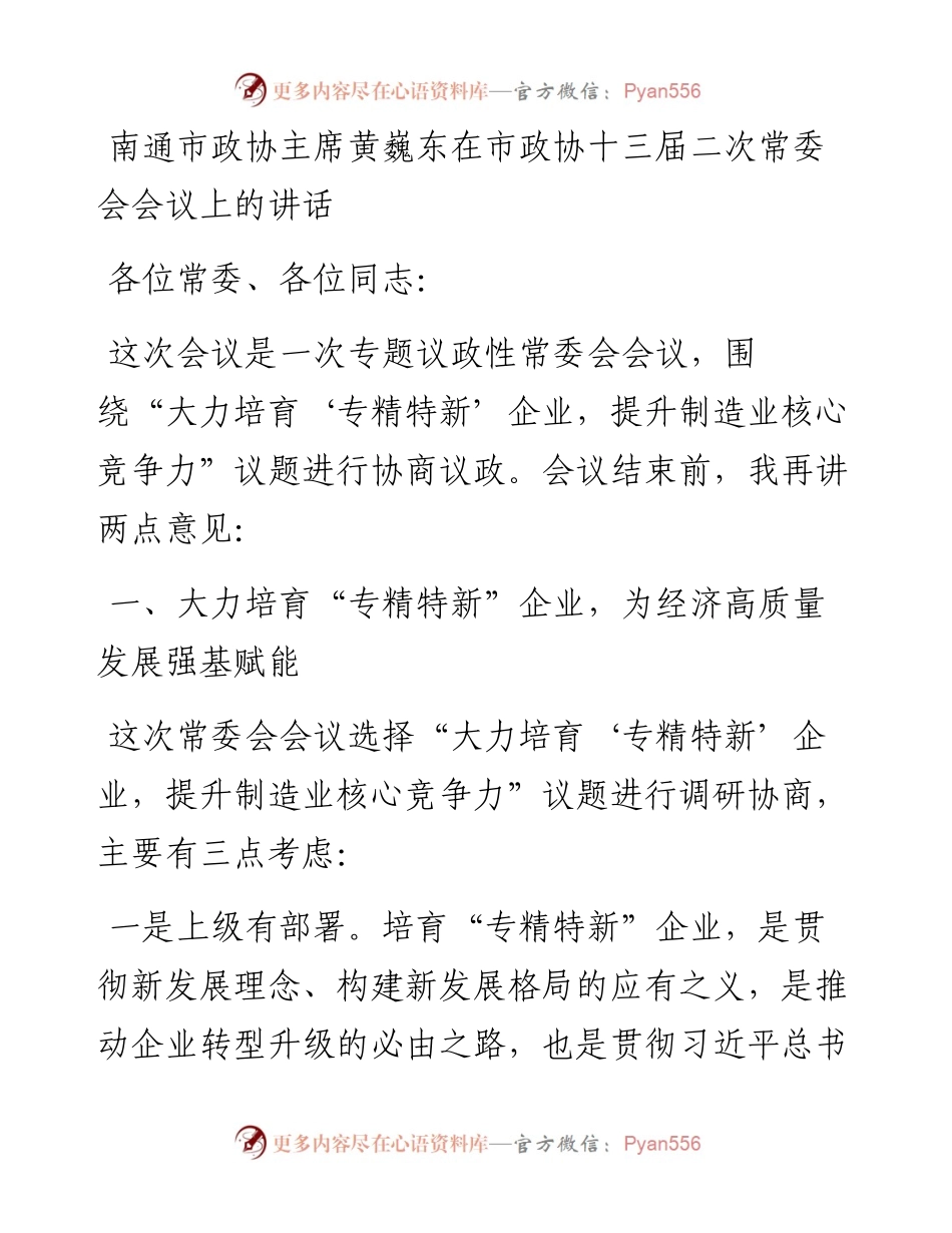 南通市政协主席黄巍东在市政协十三届二次常委会会议上的讲话（0824）.docx_第1页