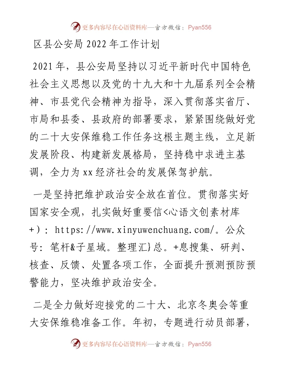 区县公安局工作计划(1).docx_第1页
