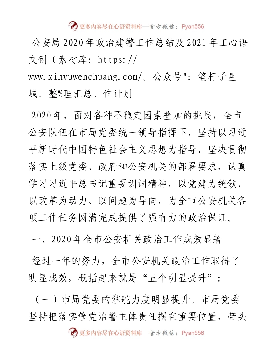 公安局政治建警工作总结及工作计划.docx_第1页