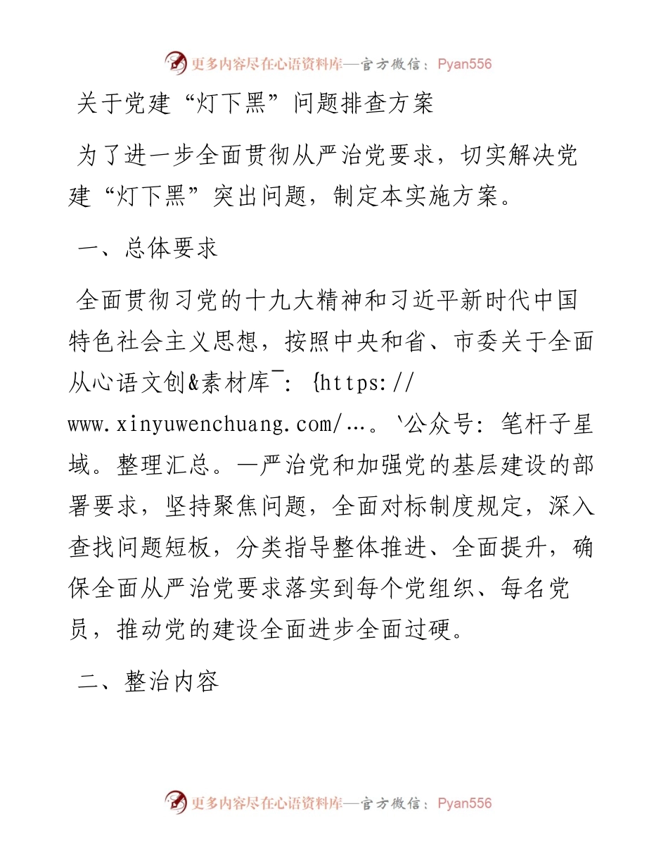 关于党建“灯下黑”问题排查方案.docx_第1页