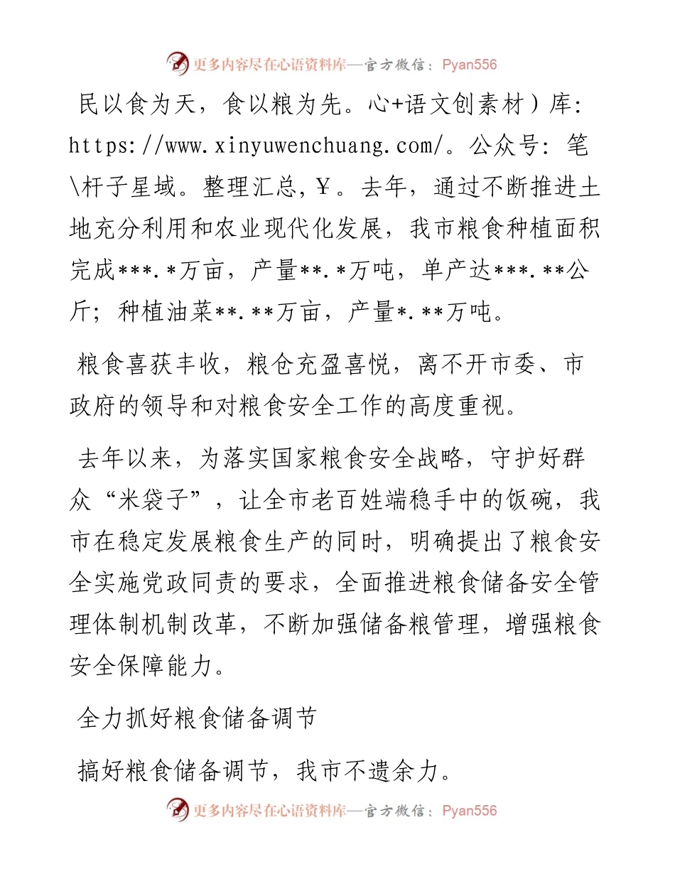 全市粮食安全工作综述.docx_第1页