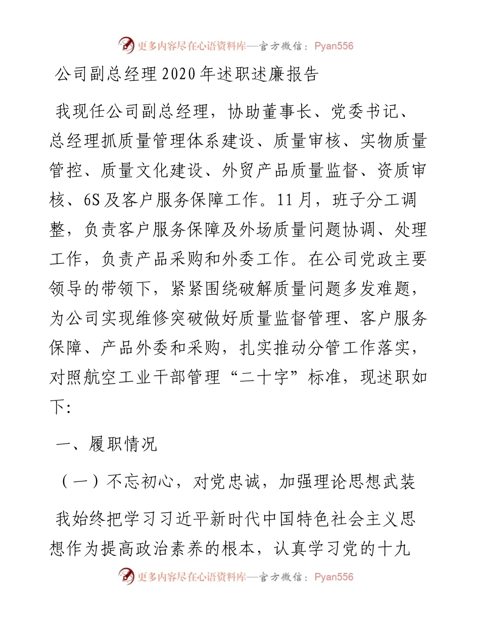 公司副总经理述职述廉报告.docx_第1页