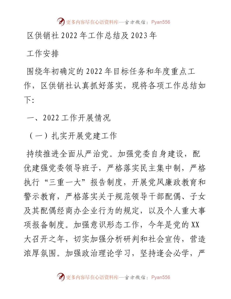 区供销社工作总结及2023年工作安排.docx_第1页