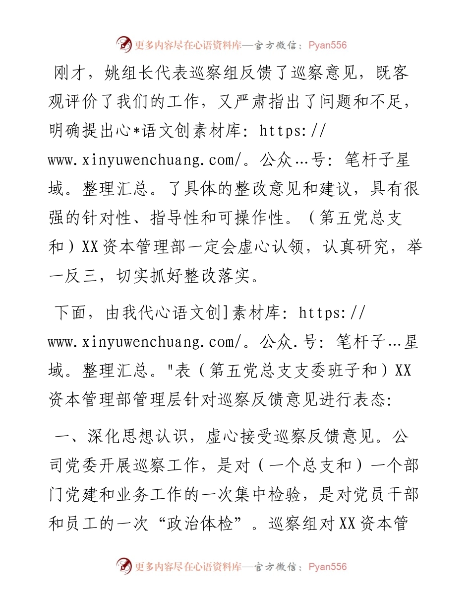 公司党委巡察组巡察资本管理部情况反馈会议表态发言.docx_第2页