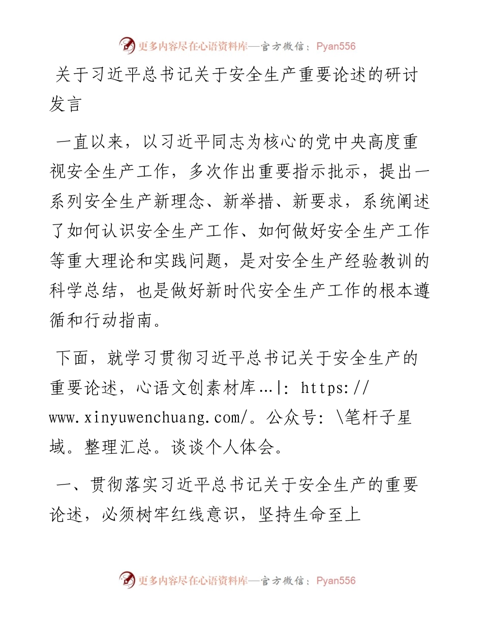 关于习近平总书记关于安全生产重要论述的研讨发言.docx_第1页