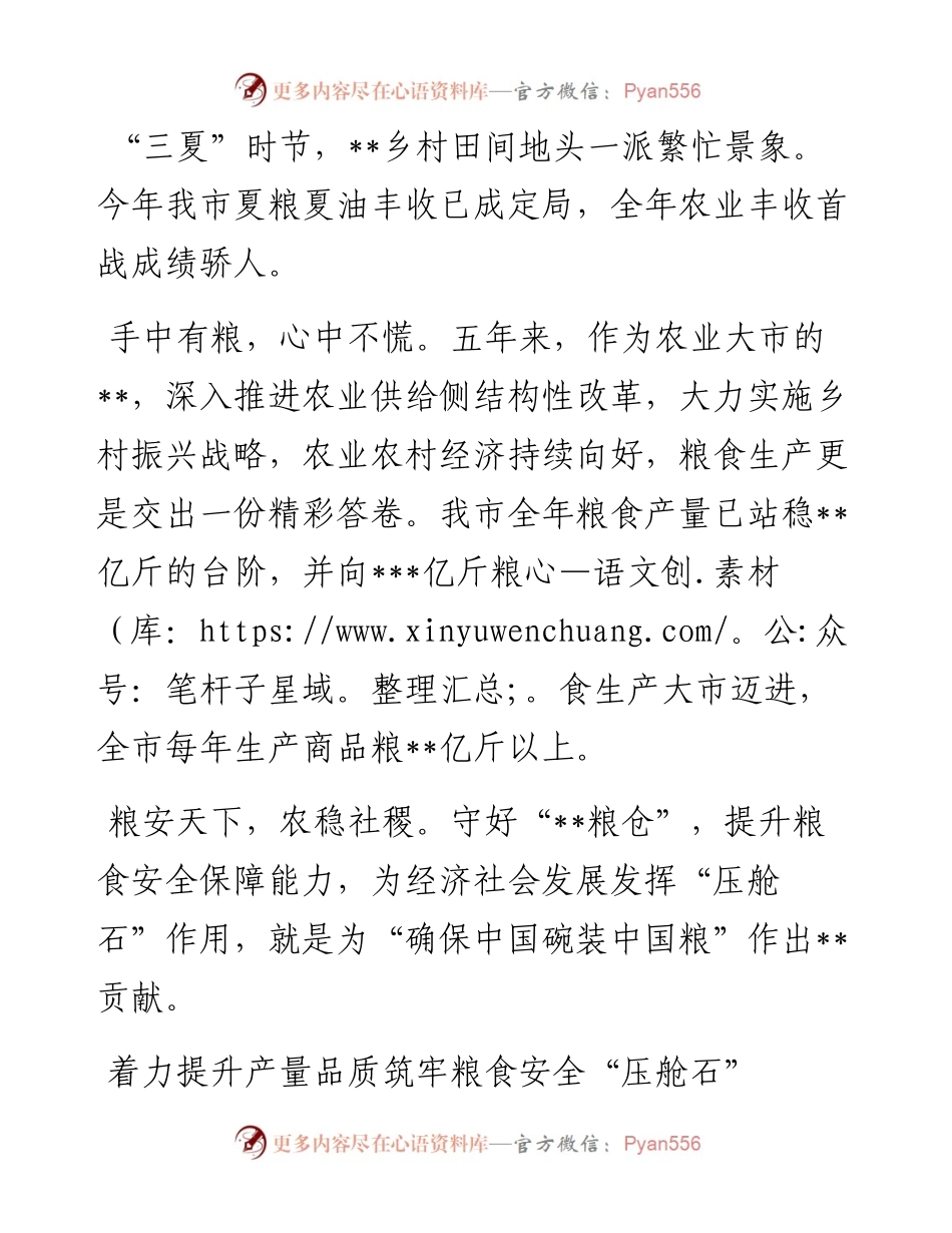 全市推进粮食安全工作综述.docx_第1页