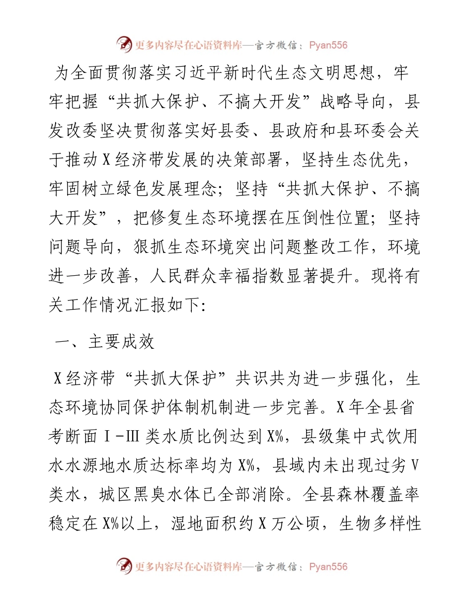 关于X经济带“共抓大保护”攻坚行动工作情况汇报.docx_第1页