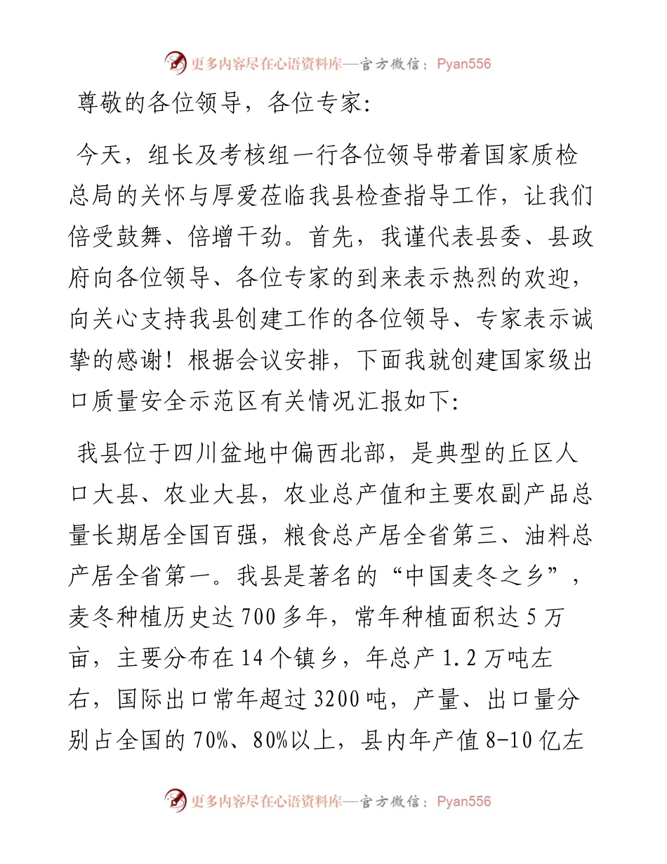 创建国家级出口质量安全示范区工作汇报.docx_第1页