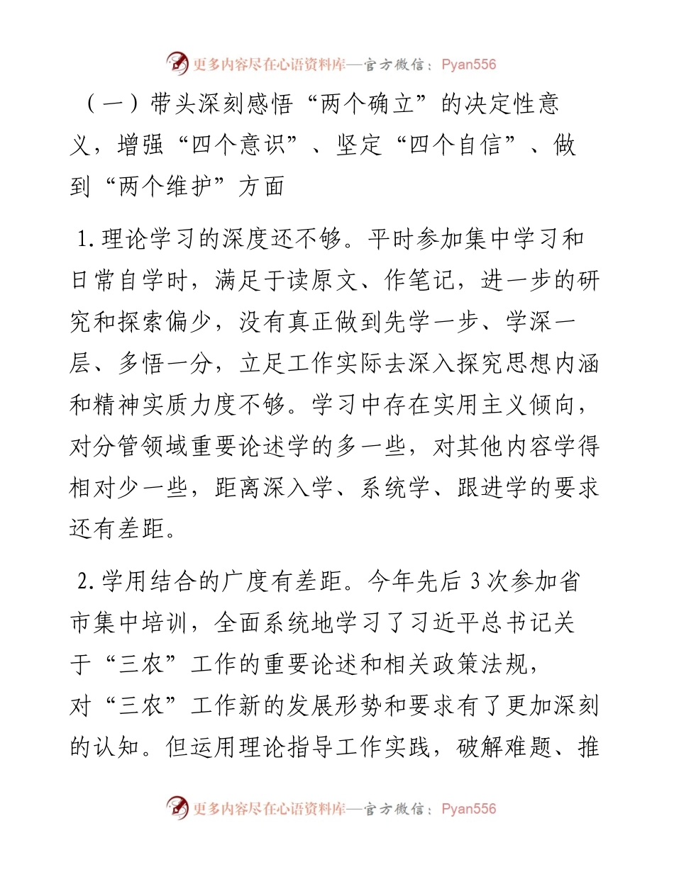 分管农业的副县长度民主生活会发言提纲.docx_第2页