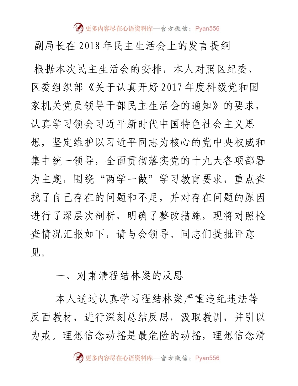 副局长在民主生活会上的发言提纲.docx_第1页