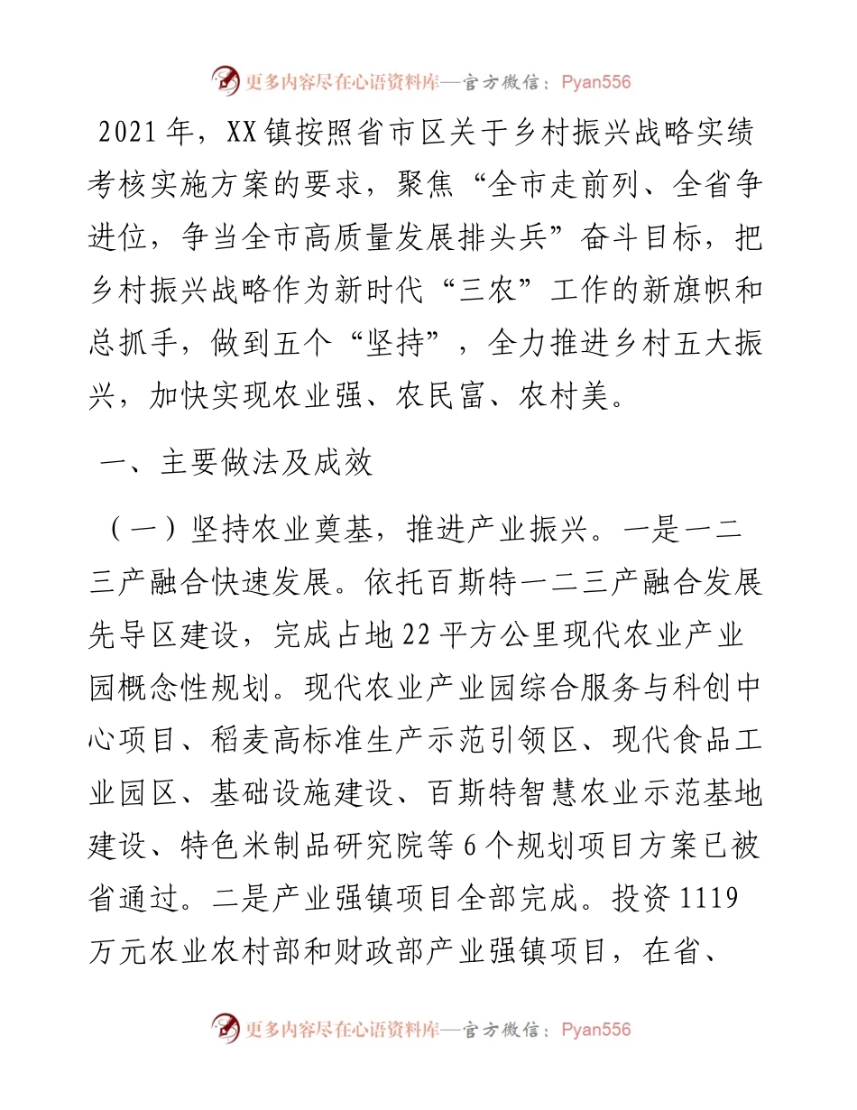 关于镇乡村振兴战略实施情况的报告.docx_第1页