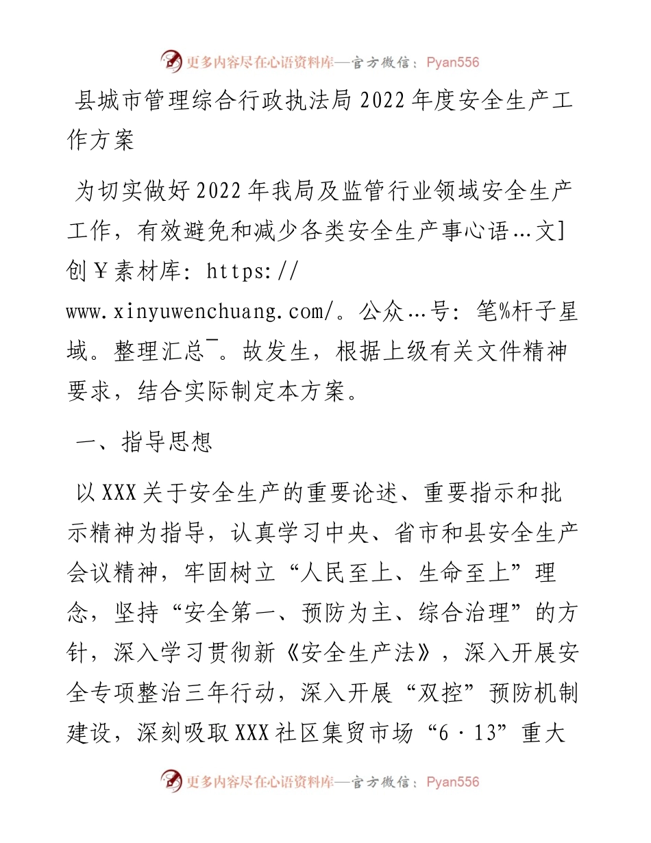 县城市管理综合行政执法局度安全生产工作方案.docx_第1页