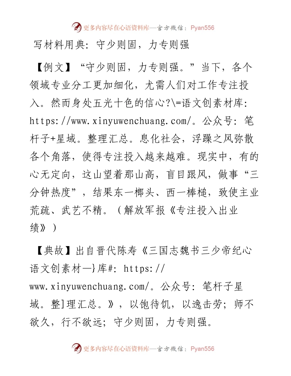 写材料用典：守少则固，力专则强.docx_第1页