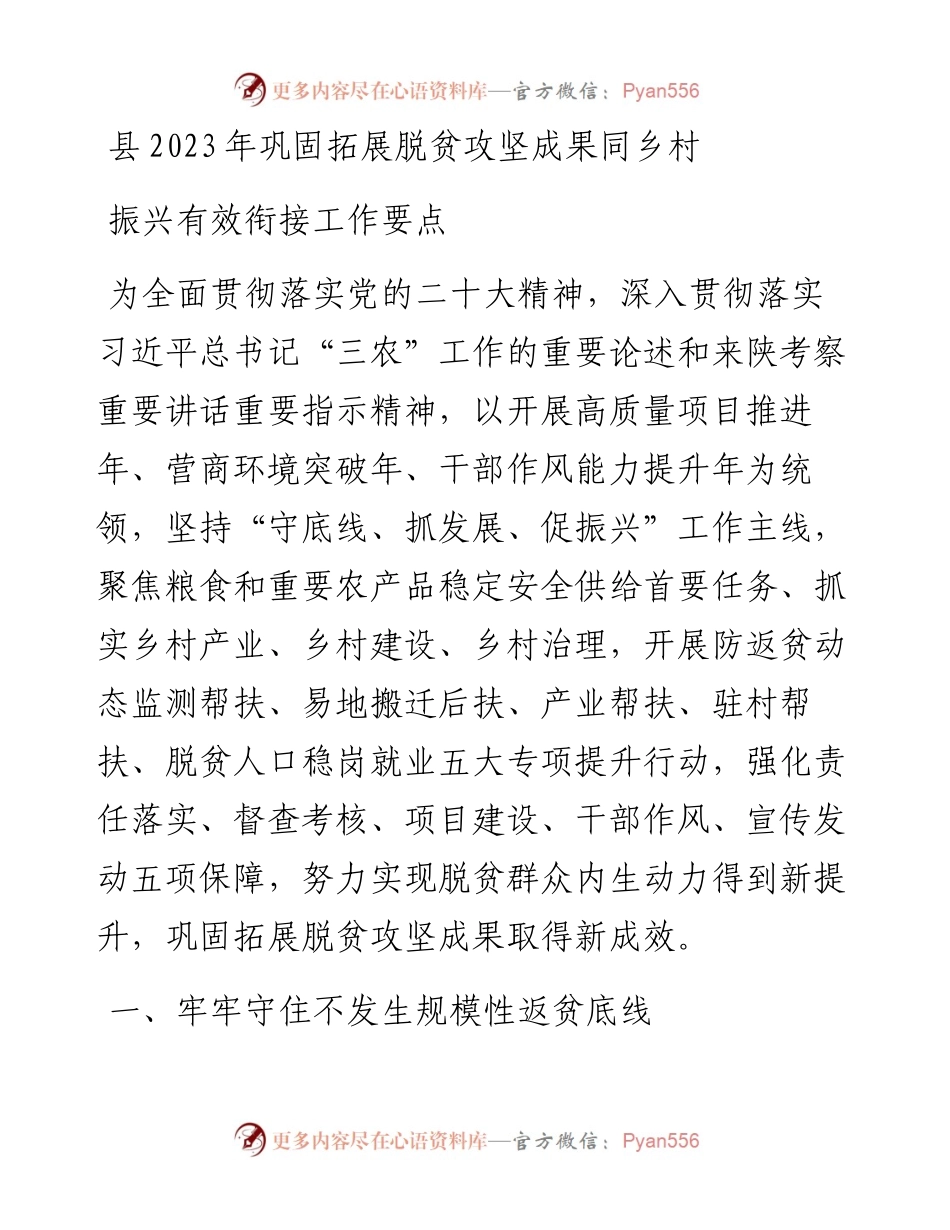 县2023年巩固拓展脱贫攻坚成果同乡村振兴有效衔接工作要点.docx_第1页