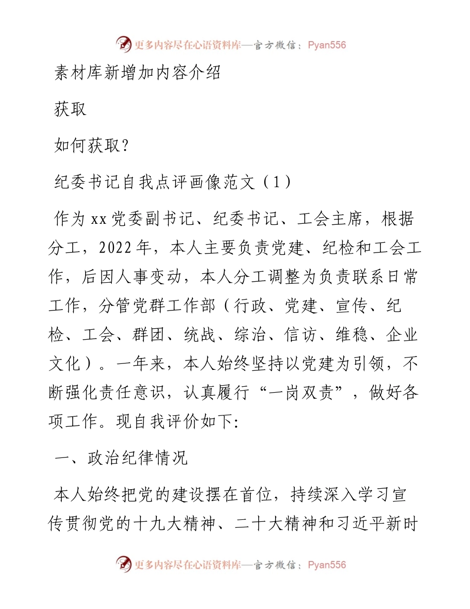 公司纪委书记自我点评画像及为班子成员点评画像汇编.docx_第1页
