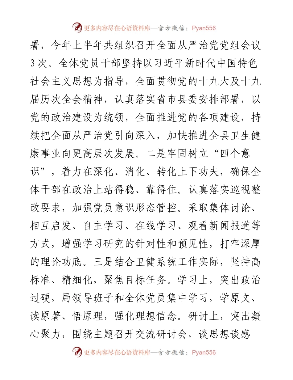 卫健局党组上半年落实全面从严治党主体责任工作总结.docx_第2页