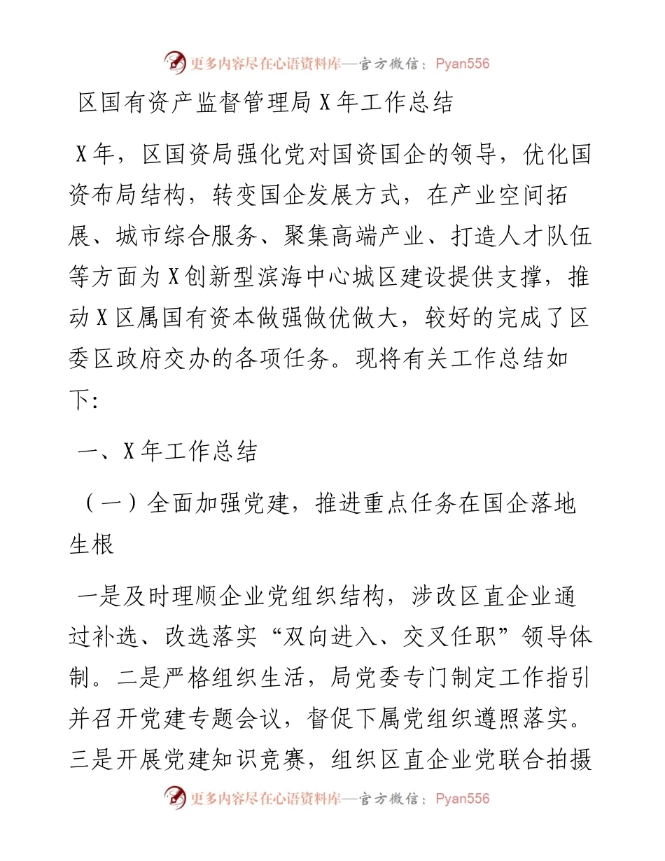 区国有资产监督管理局X年工作总结.docx_第1页