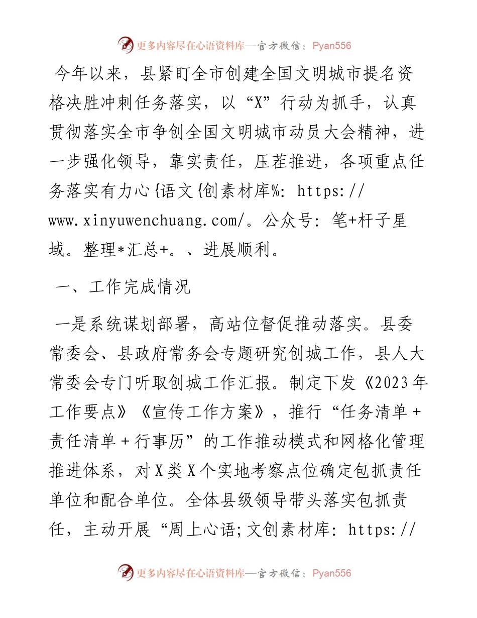 县2023年文明城市创建工作总结.docx_第1页