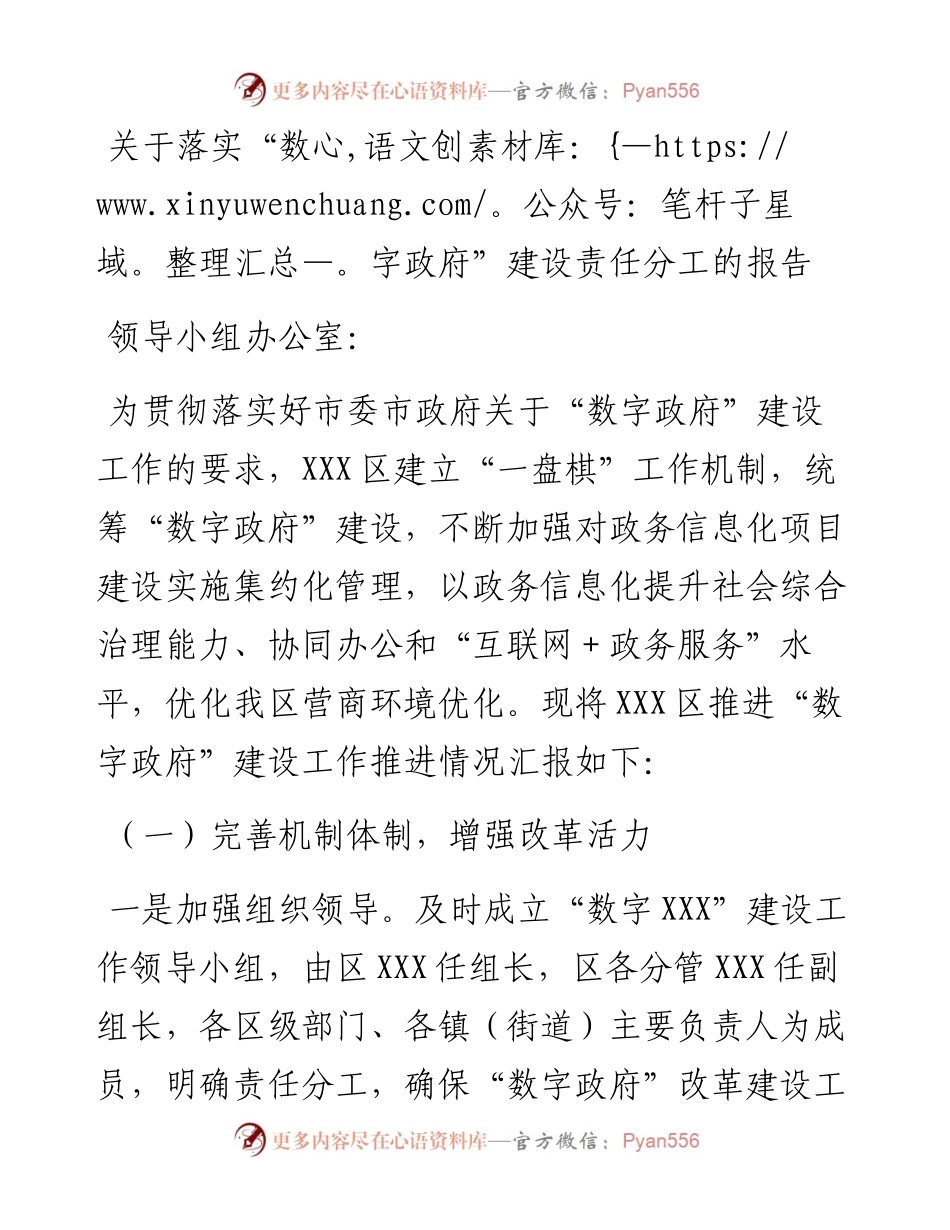 关于落实“数字政府”建设责任分工的报告.docx_第1页
