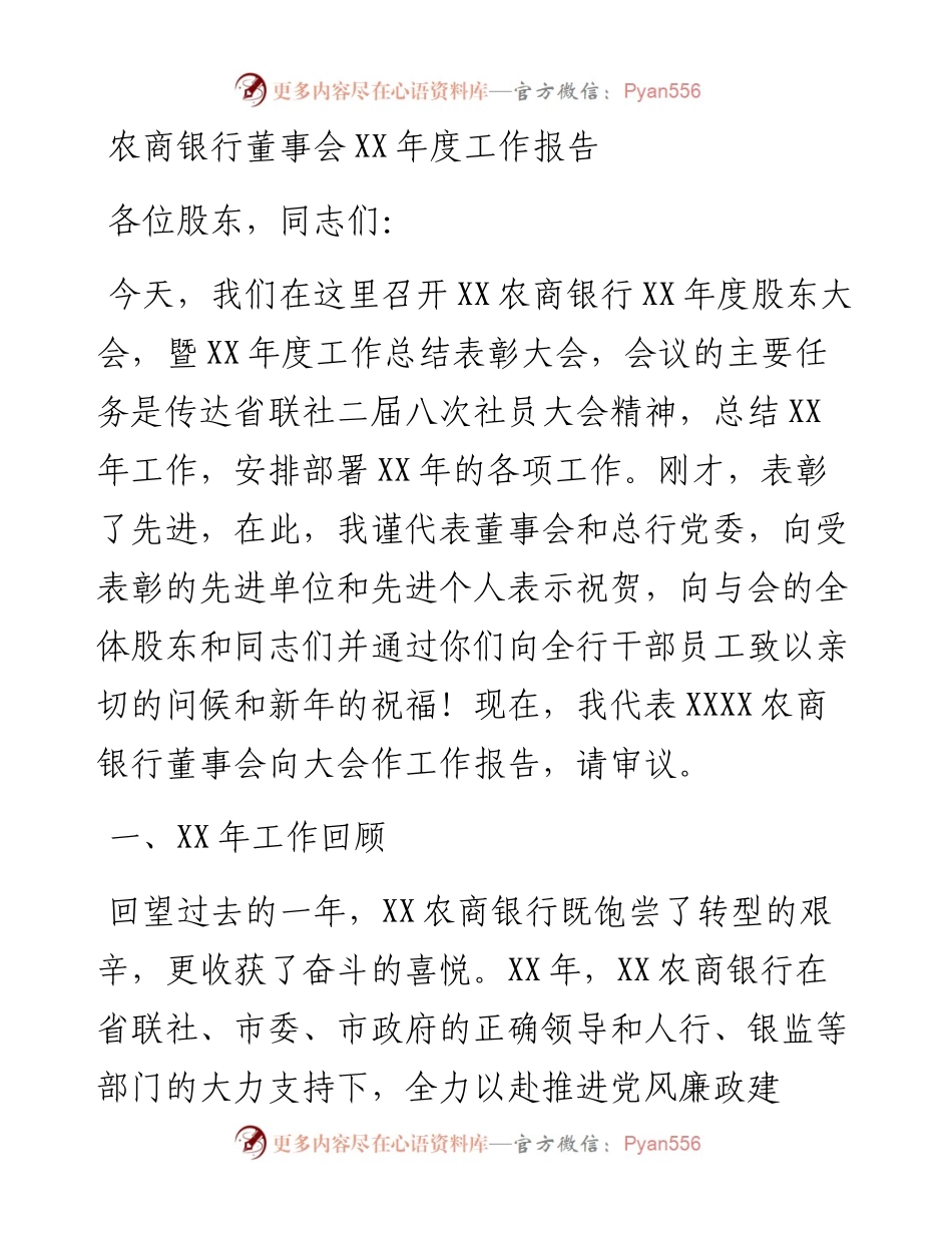 农商银行董事会XX年度工作报告.docx_第1页