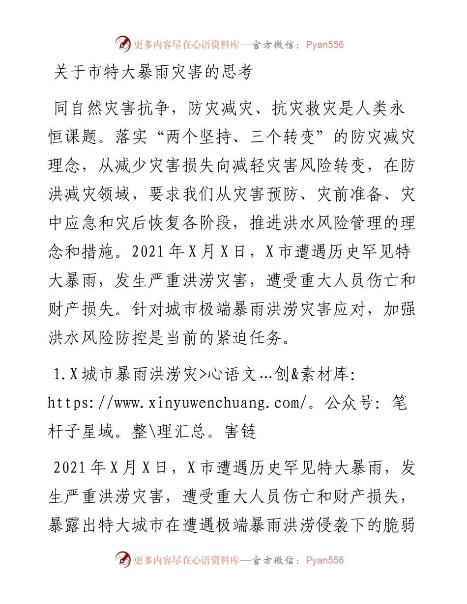 关于市特大暴雨灾害的思考.docx_第1页