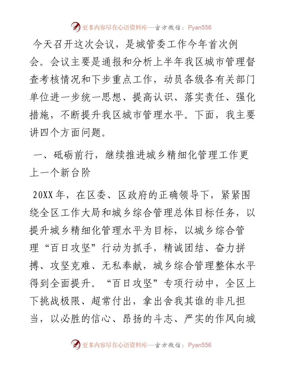 区城管局长城市管理工作会议讲话.docx_第1页