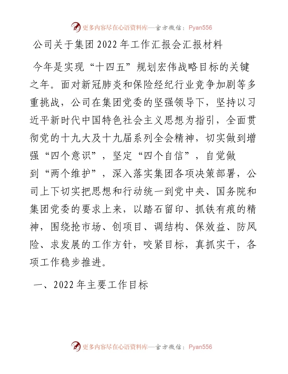 公司关于集团工作汇报会汇报材料.docx_第1页