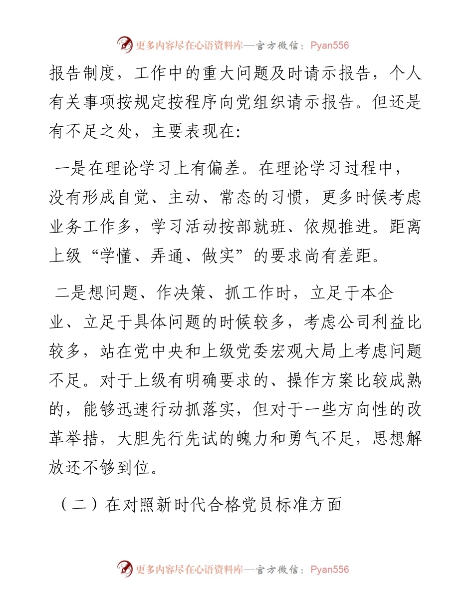 公司党支部度组织生活会个人发言提纲.docx_第2页
