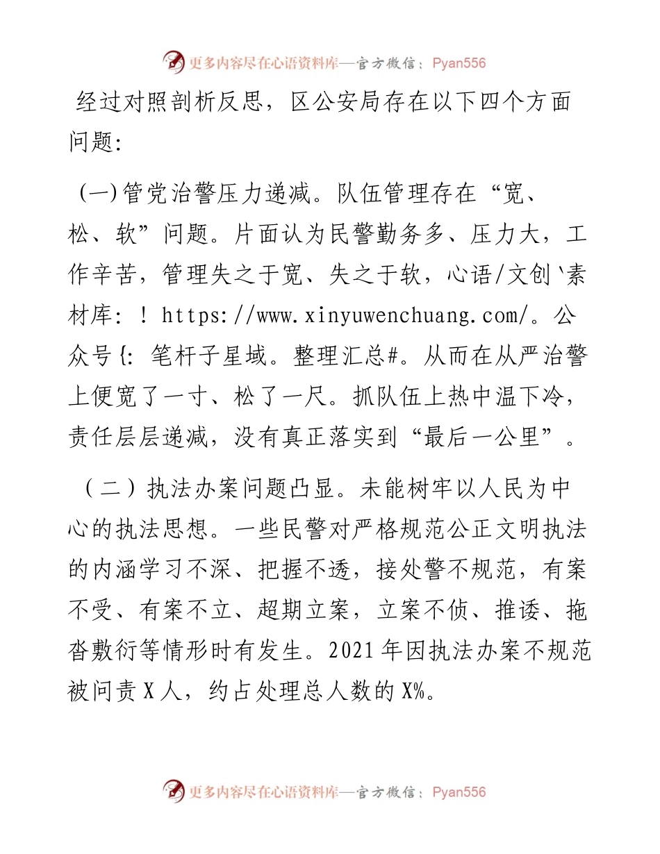 区公安局在以案四说暨以案四改会议上的反思发言材料.docx_第2页