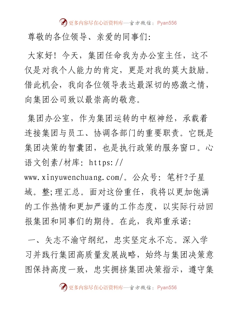 公司办公主任任职表态发言.docx_第1页