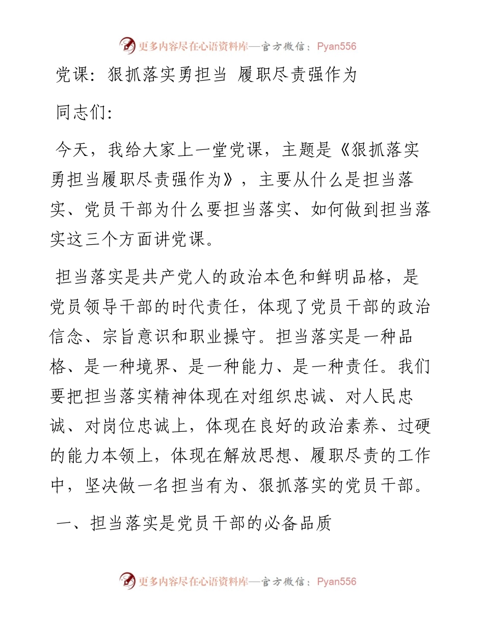 党课：狠抓落实勇担当 履职尽责强作为.docx_第1页