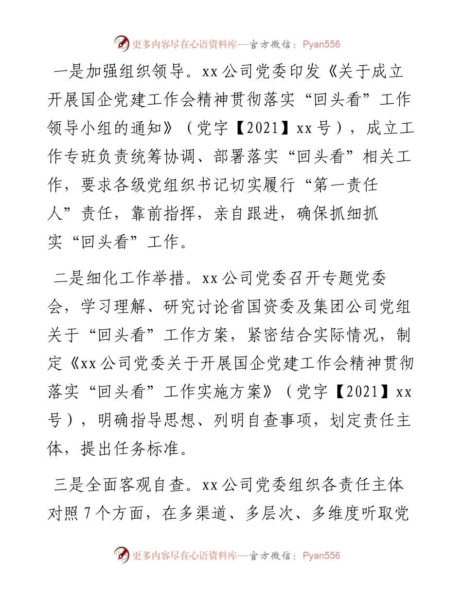 公司贯彻落实全国国有企业党的建设工作会议精神情况“回头看”报告.docx_第2页