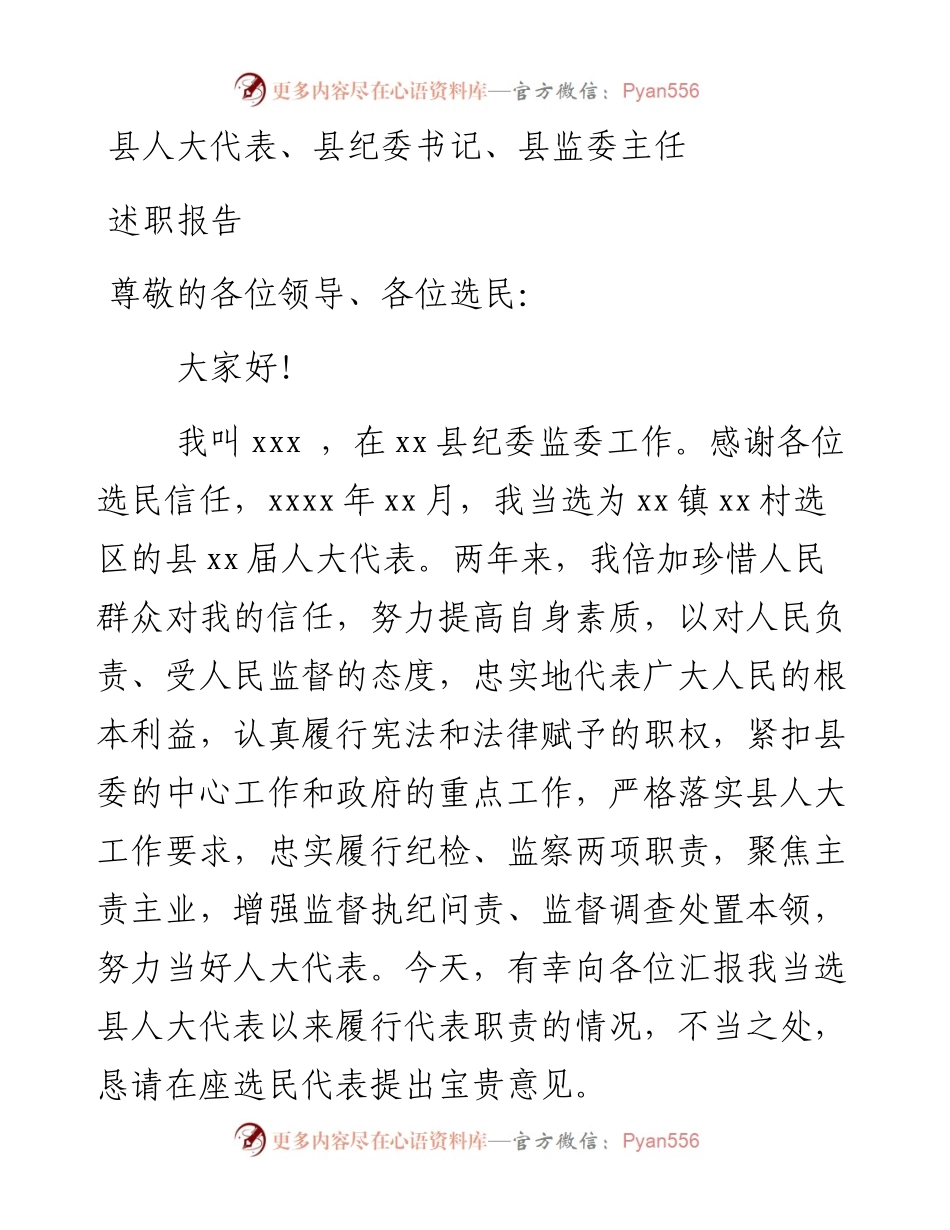 县人大代表、县纪委书记、县监委主任述职报告.docx_第1页
