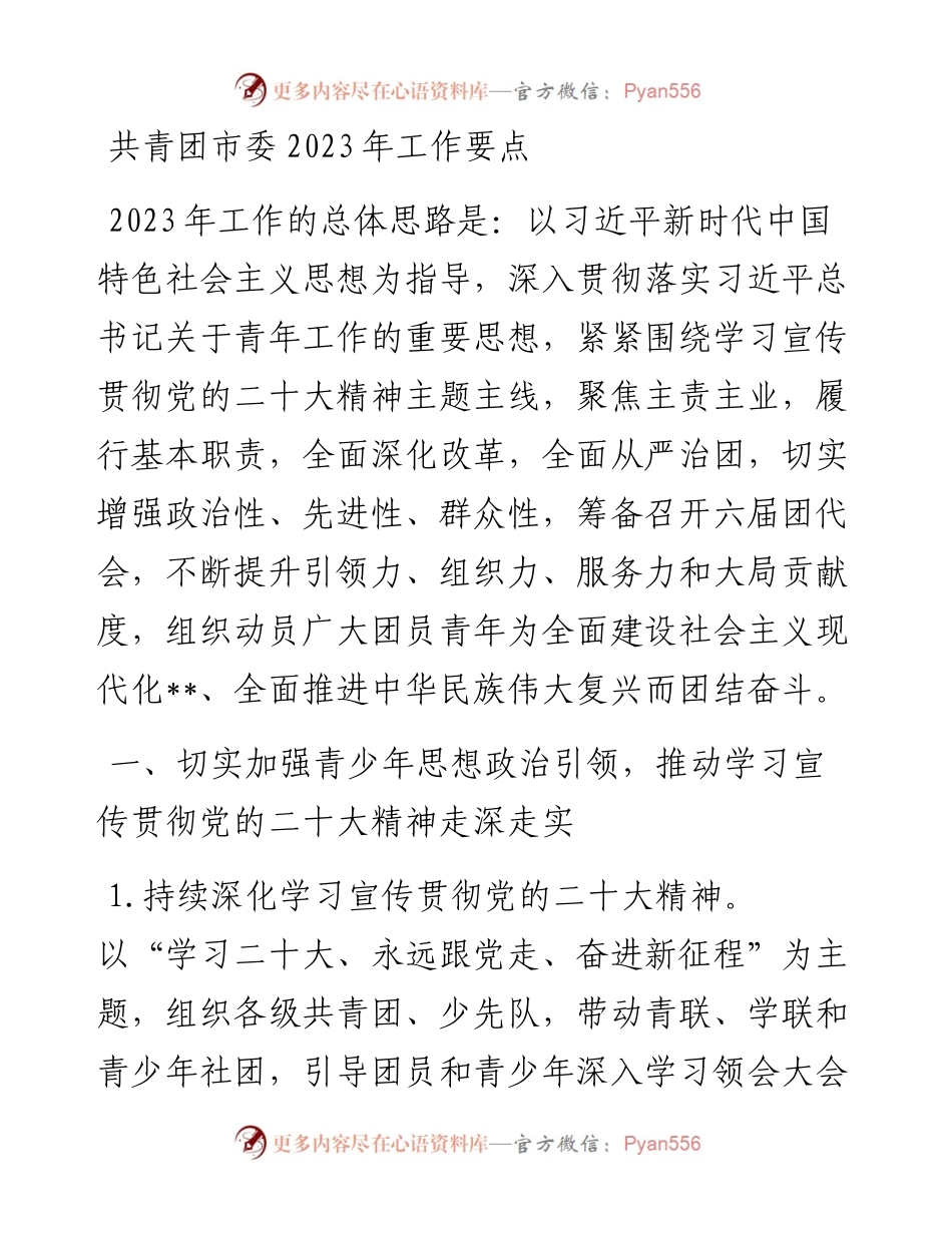 共青团市委2023年工作要点.docx_第1页