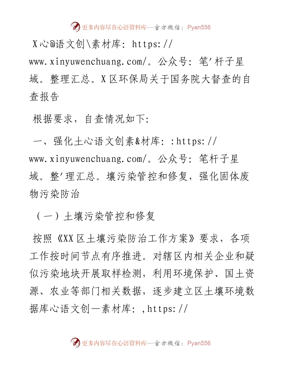 区环保局关于国务院大督查的自查报告.docx_第1页