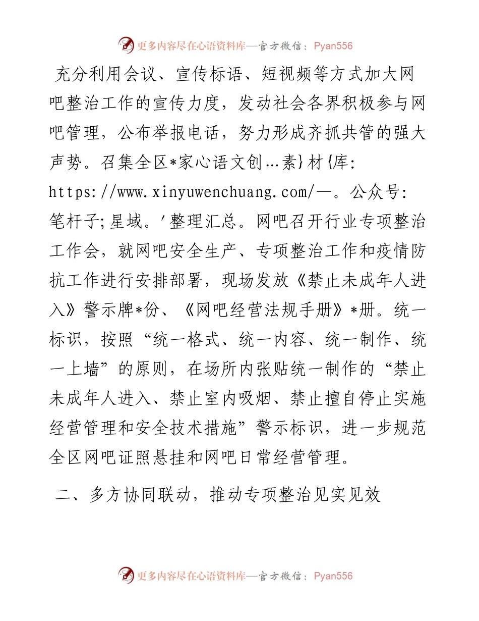 区文化体育和旅游局关于开展打击网吧接纳未成年人专项整治阶段工作的情况汇报.docx_第2页