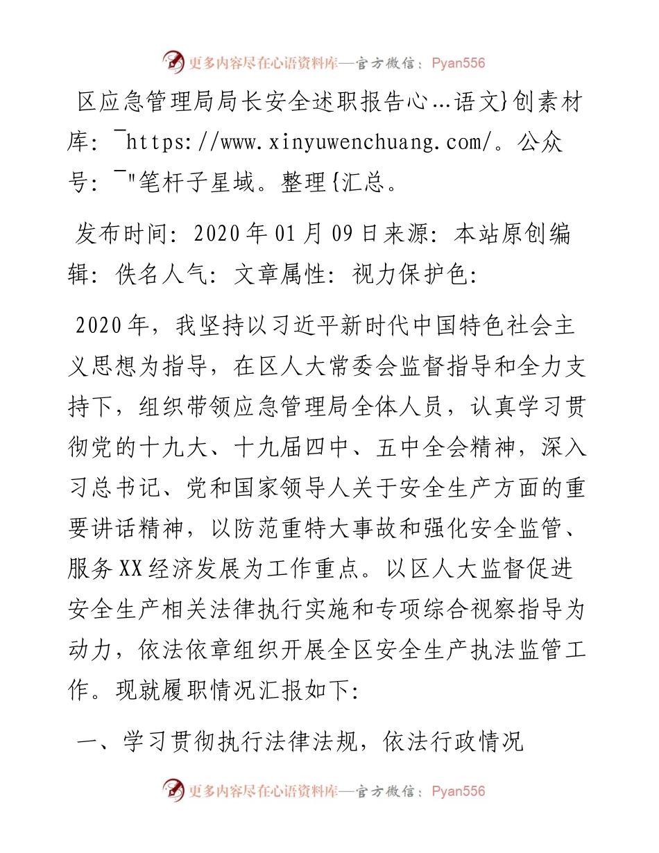 区应急管理局局长安全述职报告.docx_第1页