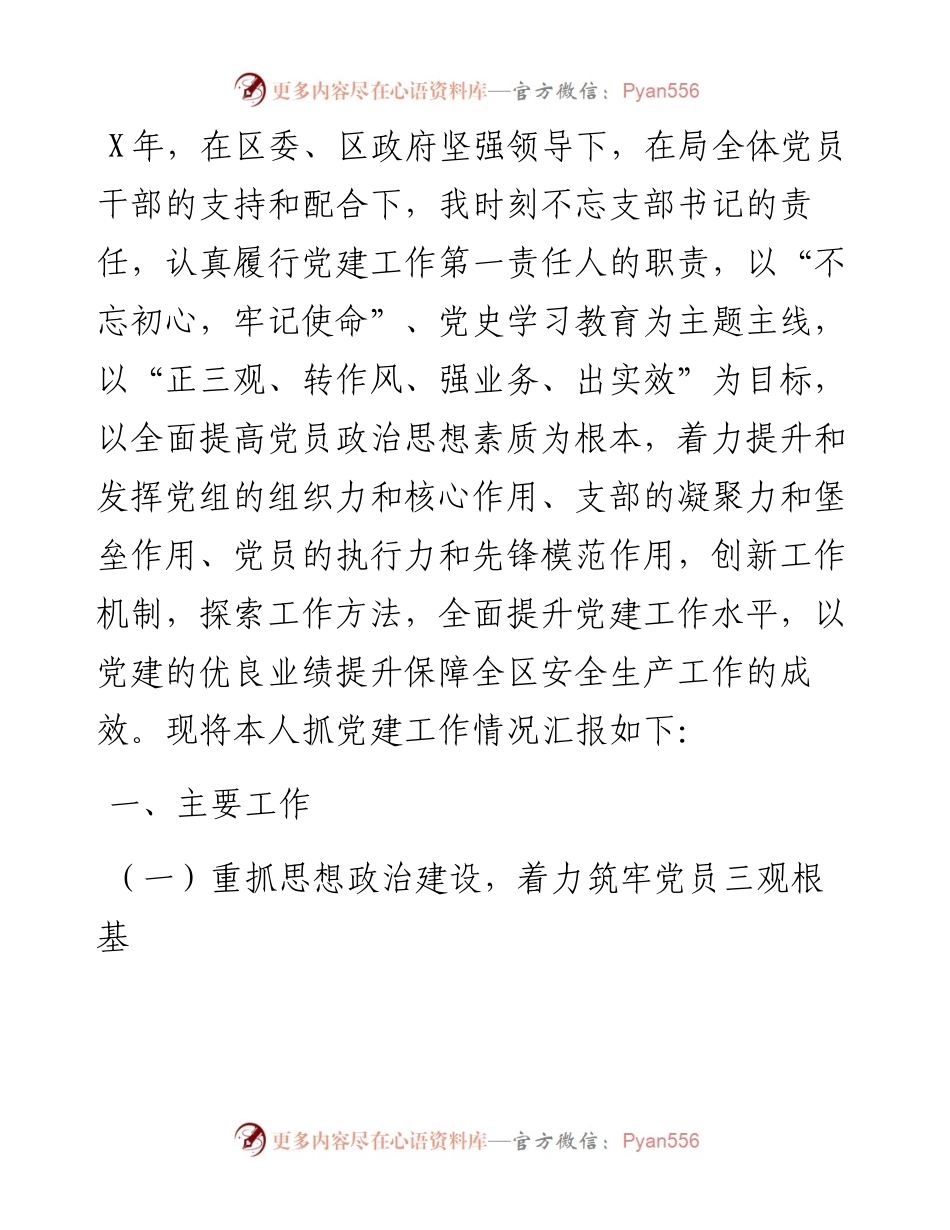 区应急管理局党支部书记抓基层党建工作述职报告.docx_第1页