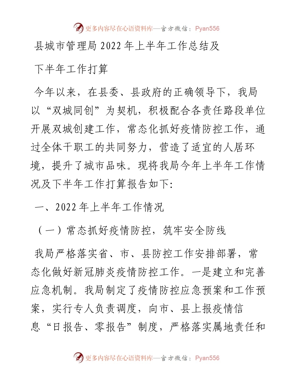 县城市管理局上半年工作总结及下半年工作打算.docx_第1页