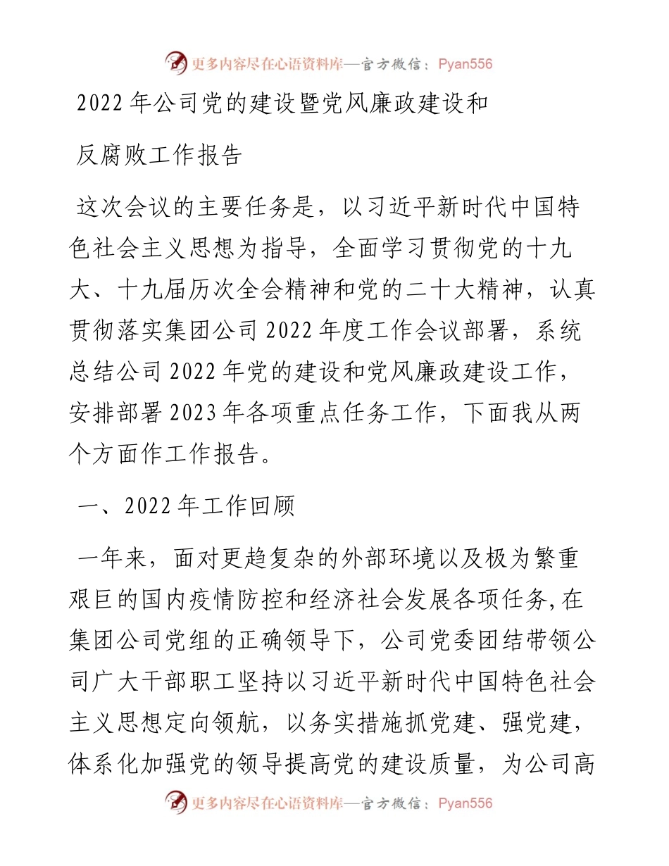 公司党的建设暨党风廉政建设和反腐败工作报告.docx_第1页