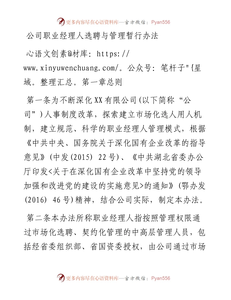 公司职业经理人选聘与管理暂行办法.docx_第1页