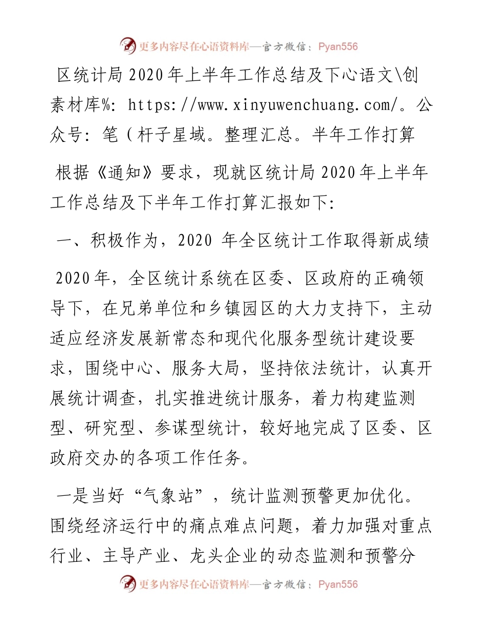 区统计局上半年工作总结及下半年工作打算.docx_第1页