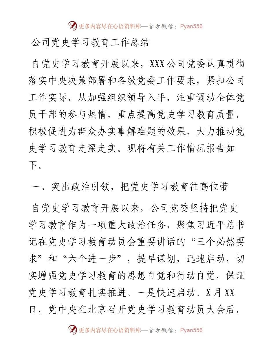公司党史学习教育工作总结.docx_第1页