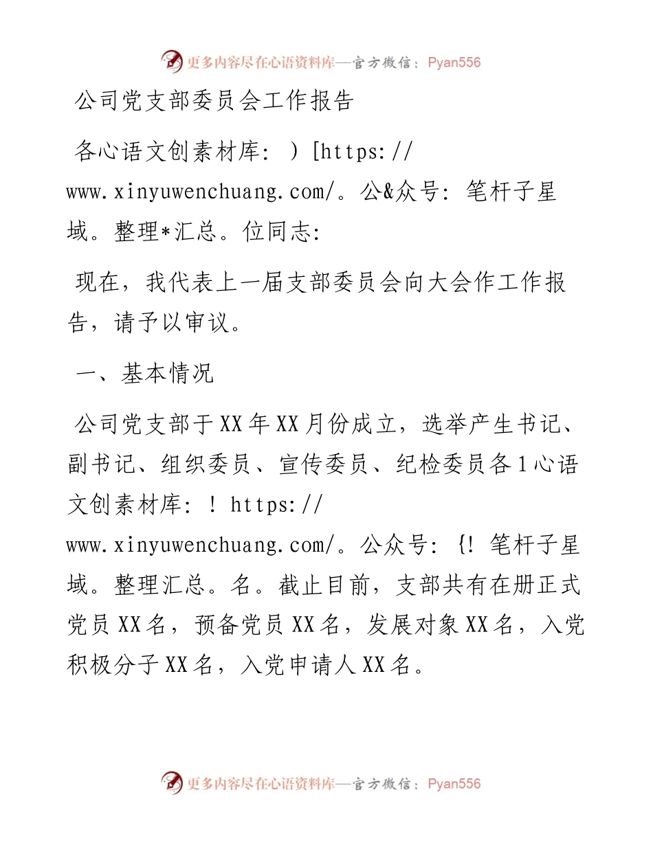 公司党支部委员会工作报告.docx_第1页