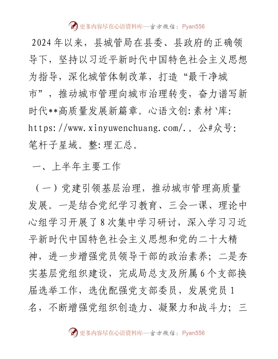 县城市管理局2024年上半年工作总结暨下半年工作计划.docx_第1页