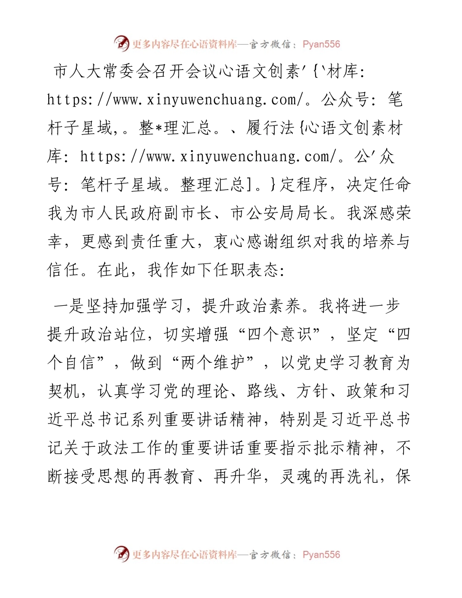 公安局局长担任X市公安局局长时的表态发言.docx_第1页